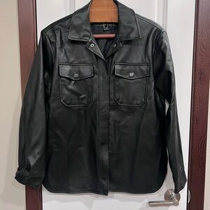 Forever 21 Black Leather Shirt Jacket